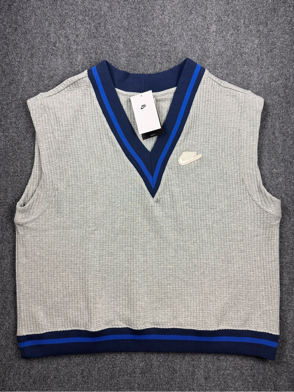 Nike Sportswear Women's Waffle-Knit Sweater Vest Grey Blue Large